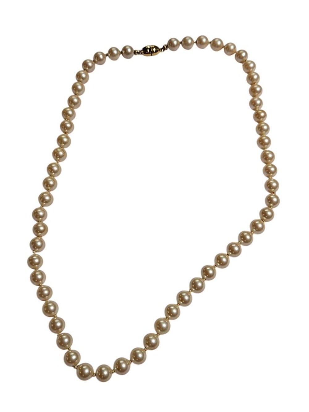Vintage Monet Knotted Glass Faux Pearl Beaded Necklace Goldtone Clasp 20 inches